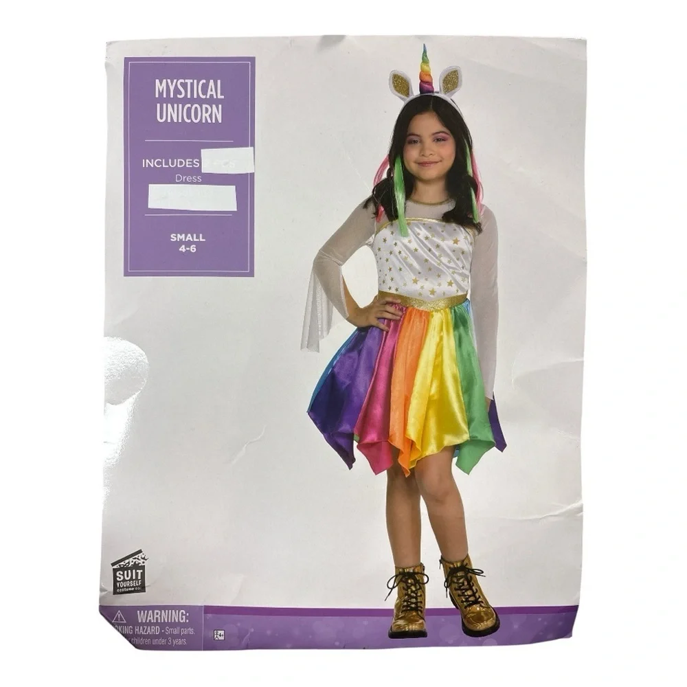 Rainbow Dress Girl's Costume Small 4-6 NO Headband Satin Halloween Party Magical - Picture 5 of 7